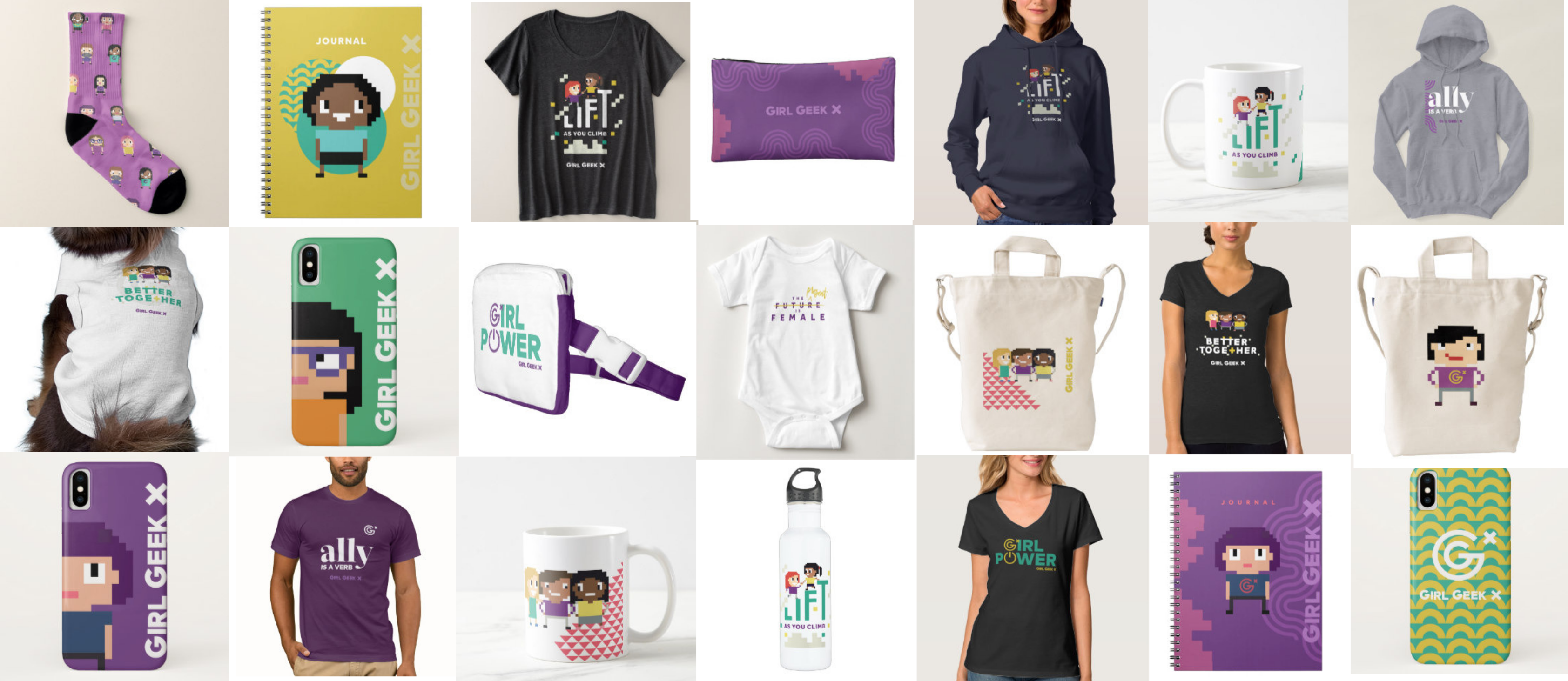 Girl Geek X Swag Store - Feminist Merchandise for Women in Tech, including cell phone cases, t-shirts, hoodies, notebooks, mugs and more