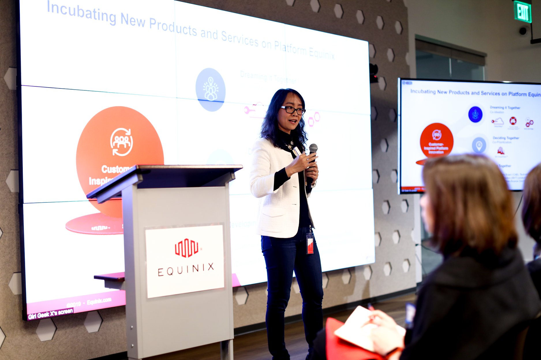 Director of Product Engineering Dr. Danjue Li gives talk on “turning customer-inspired innovation into new product offerings” at Equinix Girl Geek Dinner 2019