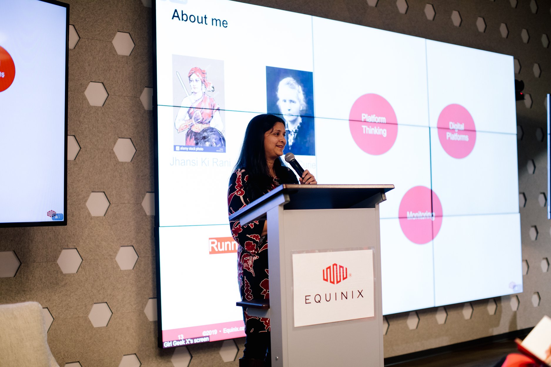 Senior Manager of Product Software Architecture & Engineering Dipti Srivastava gives talk on “leveraging IoT and big data to level the playing field for remote populations” at Equinix Girl Geek Dinner 2019.