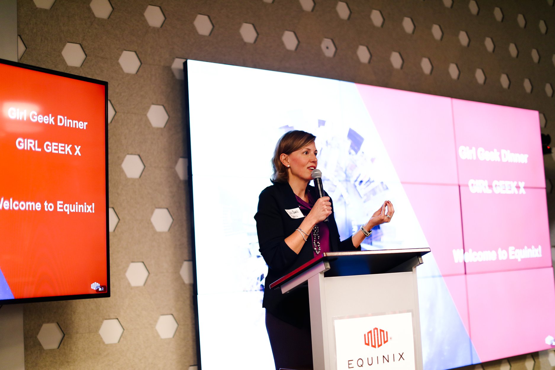 Chief Product Officer Sara Baack gives talk on “From Wall Street to C-Suite” at Equinix Girl Geek Dinner 2019.