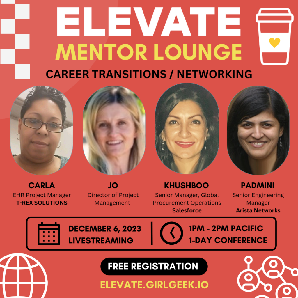 Elevate Mentor Table Career Transitions Networking pm Carla Sexton Jo Gruszka Khushboo Malik Padmini Misra