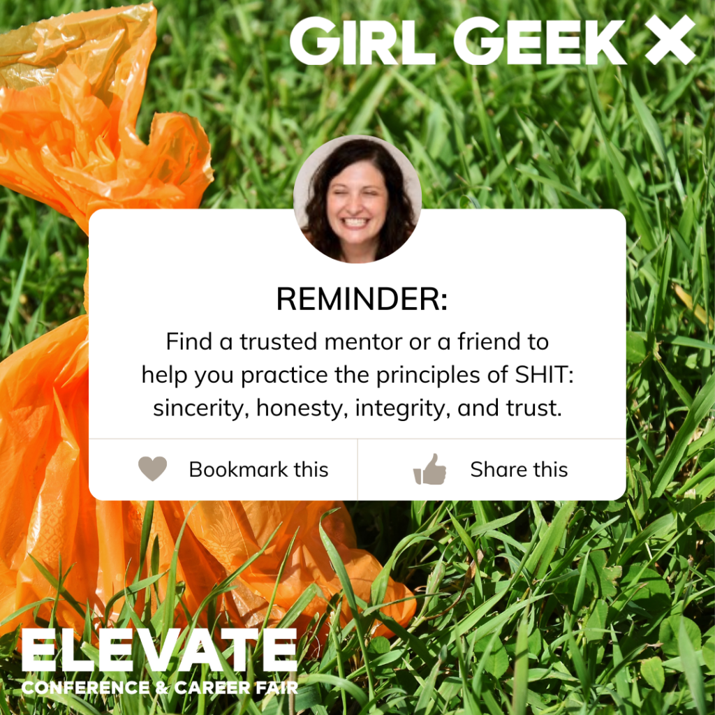Hannah Hosemann ELEVATE find a trusted mentor or friend to help you practice the principles of shit security honesty integrity trust