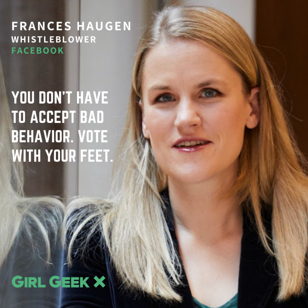 Frances Haugen IG quote GitHub Girl Geek Dinner Girl Geek